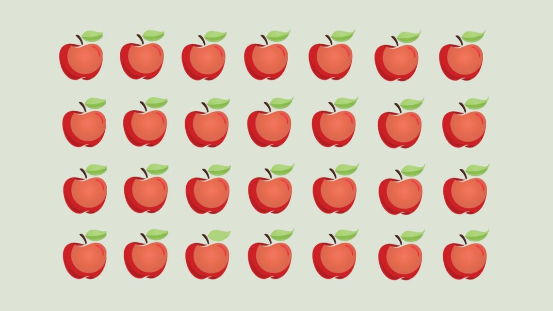 Herbst-Suchbild: Finden Sie den Apfel, der ein wenig anders ist als die anderen?