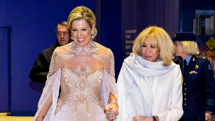 XL-Diamanten + Nackt-Kleid: Bei Königin Máximas Glam-Look kann Brigitte Macron nicht mithalten